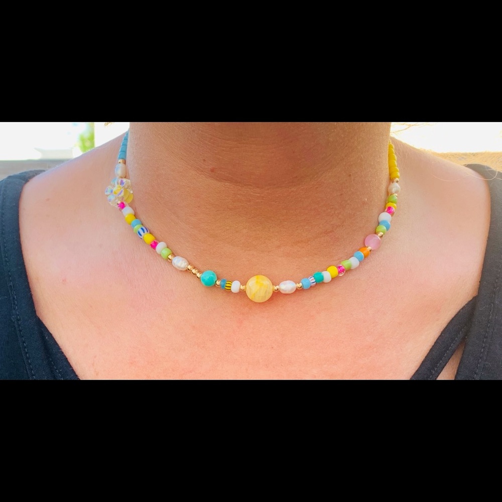 Colorful Beaded Summer Necklace - Y2K Beaded Necklace -Freshwater Pearl Necklace